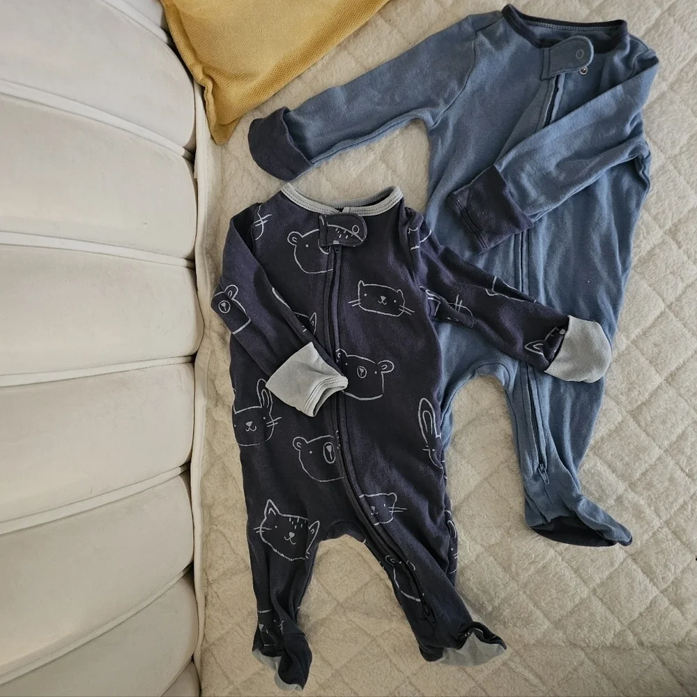 Adorable Blue and Navy Cat Print Kids One Piece - Picture 1 of 4